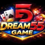 Dream55 Game mobile app interface showing fantasy cricket, spin games, and online gaming features for users